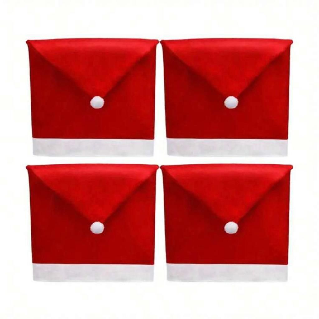 4pcs Red Christmas Santa Hat Chair Covers Decor