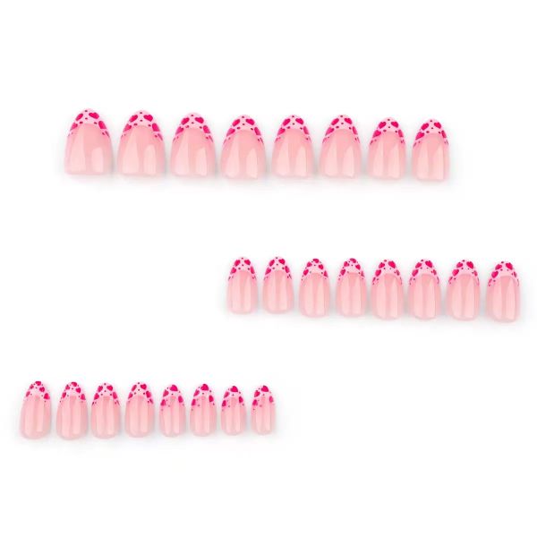 French Pink Heart Effect Nail Art Simple False Nails