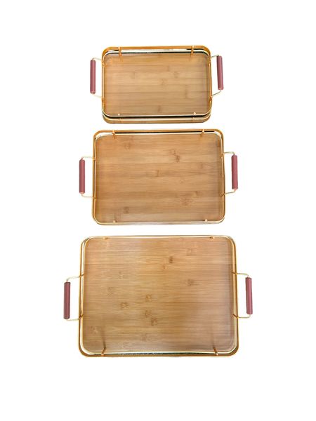 3 Piece Square Bamboo Serving Tray Set With Handle