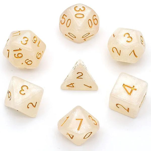 Level Up RPG Polyhedral Dice Set - White Glitter Swirl