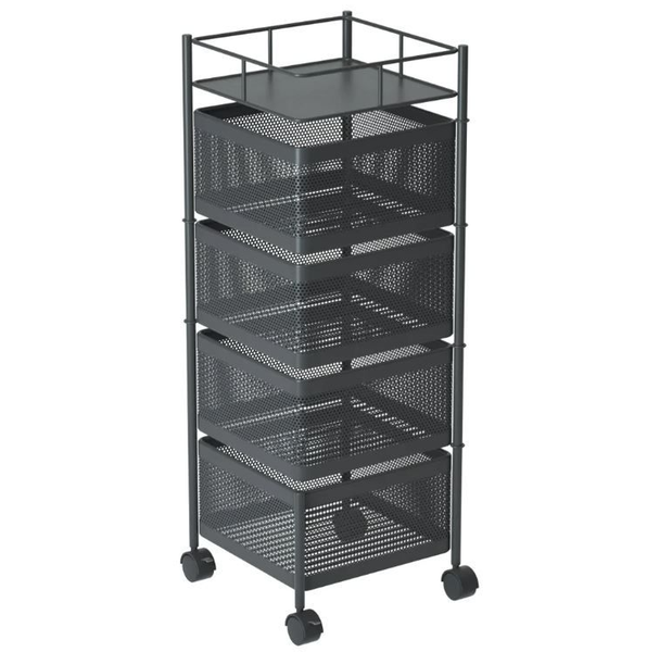 4-Tiers Multi-Function Rotatable Trolley Storage Racks Organizer - Black