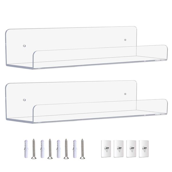 Home Transparent Wall-Mounted Shelf Storage Rack-2-Piece Set