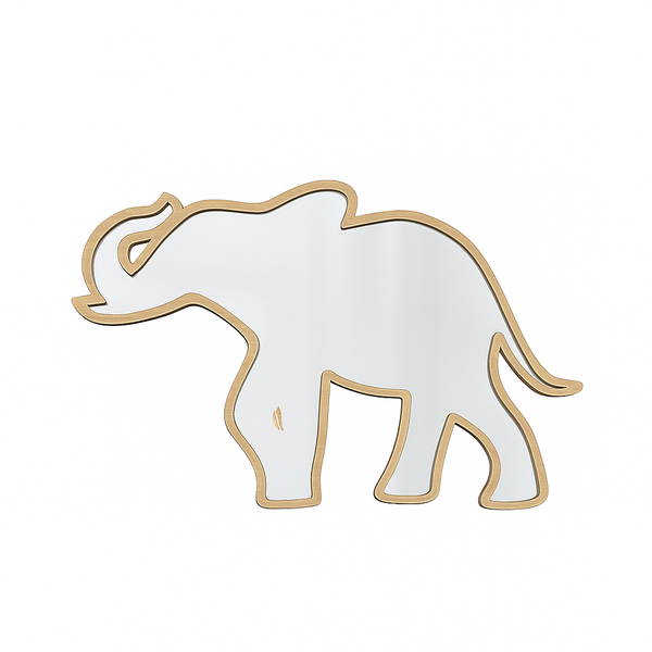 Elephant Wall Decor - Wood Veneer Frame with Mirror Acrylic Inlay 30cm