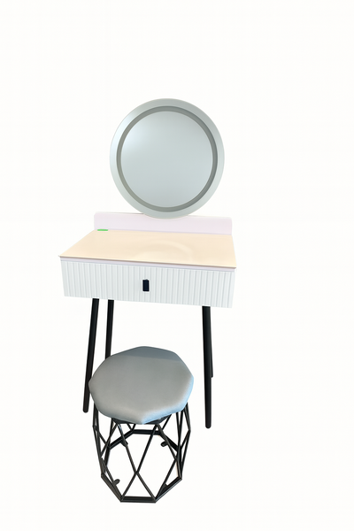 Dressing Table with Mirror and Stool - Modern White Vanity - Compact 40 x 60cm