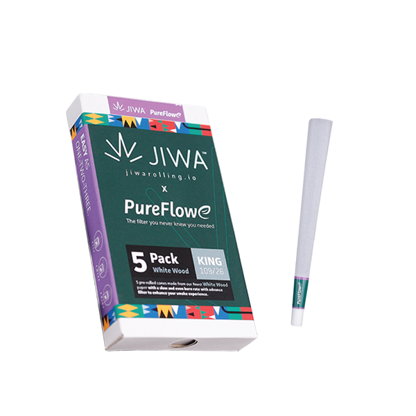 JIWA King Size with PureFlowe Filter - 109/26 White Wood - 5 Cones