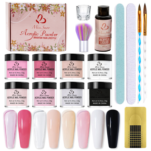 16 Piece Acrylic Powder Nail Kit 8 Colors DIY Nail Art Tools for women
