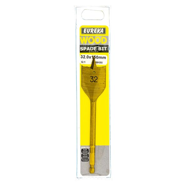 EUREKA DRILL BITS Spade Flat Titanium 32 x 150mm Q:1 for Wood 4BH50U