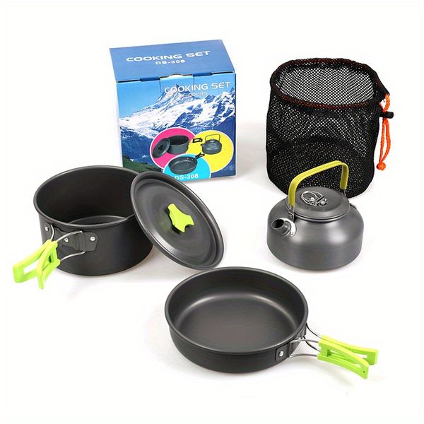 3pcs Camping Cookware Set, Aluminum Outdoor Portable Cooking Gear with Pots