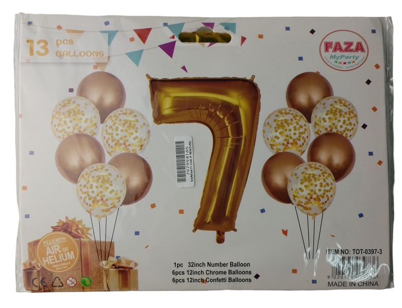 FlexLess Gold And White 13 Pieces Balloon Set Number 7
