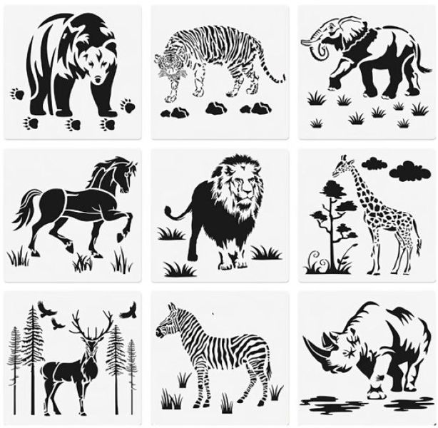 9 Pack Wildlife Stencils - 20x20cm
