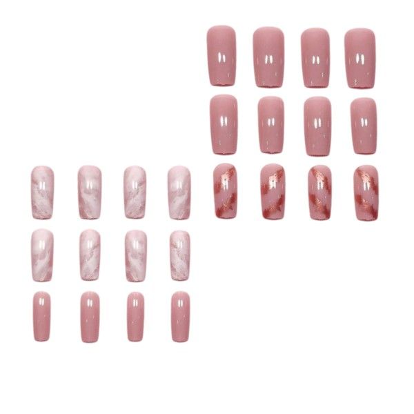 24 Piece - Long Simple Elegant Marble Patterned Nails - Multicolor