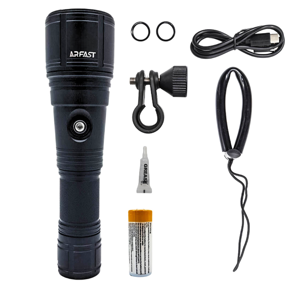 ARFAST - 3000LM Zoomable Scuba Diving Torch Flashlight for Underwater 100m