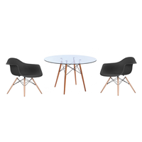 Modern 3 Piece Glass Table and Black Wooden Leg Chairs
