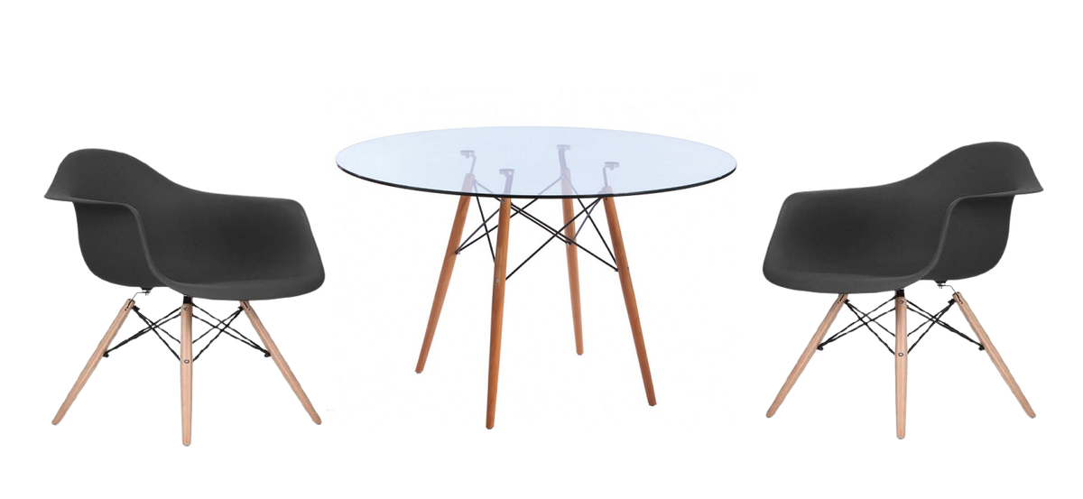 Modern 3 Piece Glass Table and Black Wooden Leg Chairs | Shop Today