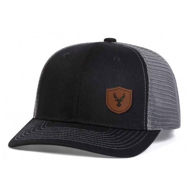 Mens Deer Leather Patch Trucker Cap