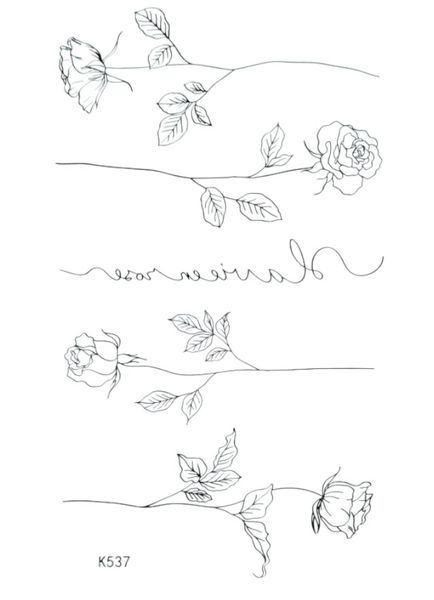 1 Piece - Elegant Rose And Script Temporary Tattoo