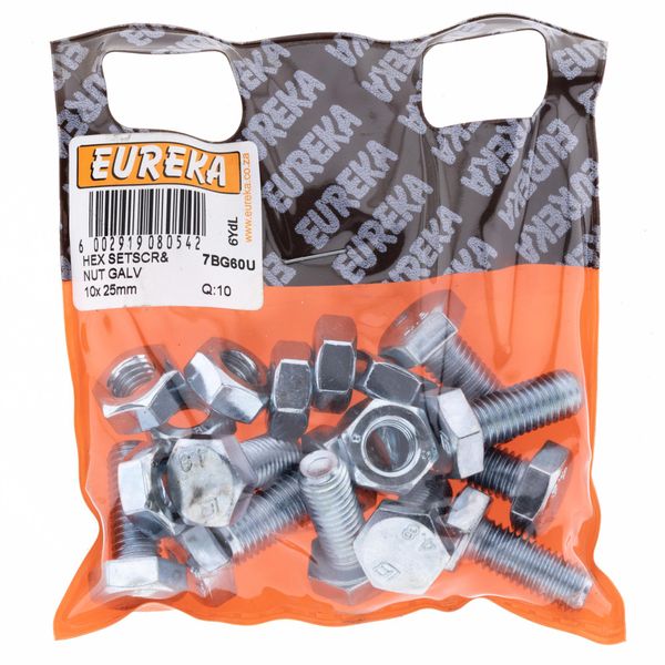 EUREKA Set Screw &amp; Nut Galvanised 10 x 25mm Q:10 7BG60U