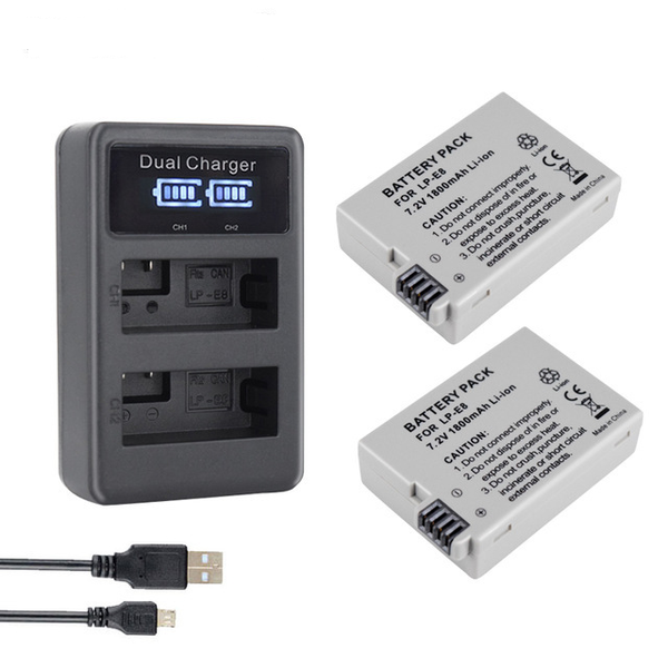 LP-E8 LPE8 Battery with LED Built-in USB Dual Charger For Canon EOS Rebel