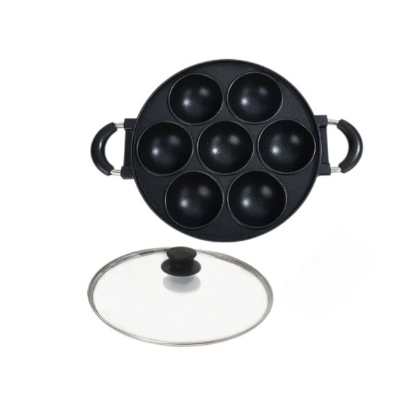 Multipurpose Nonstick Baking Mold Pan Seven Holes with Glass Cover