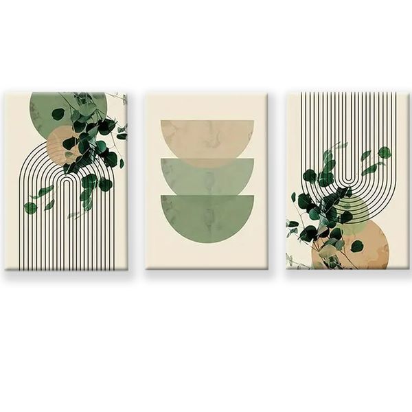 Canvas- Art - 3 Pieces Green Theme Boho Abstract Canvas Wall Art Decor