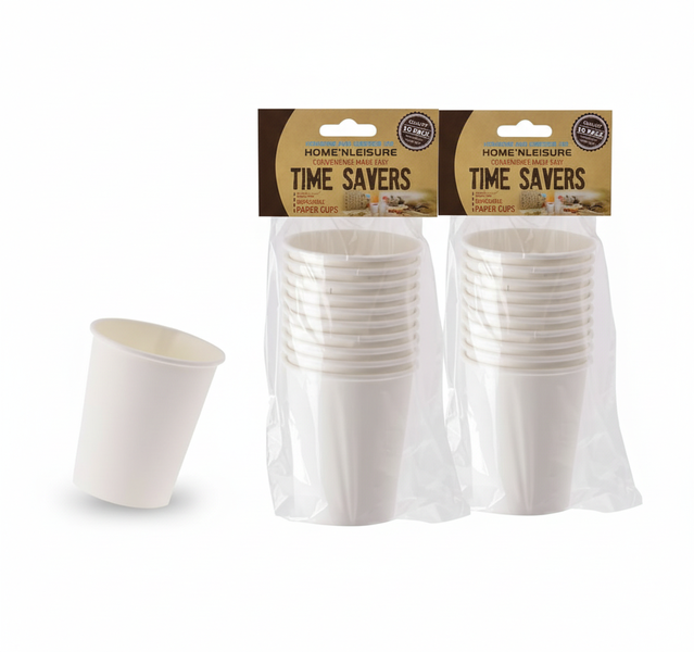 Home 'N Leisure 10 Piece Biodegradable Paper Cups 250ml - White - 2 Pack