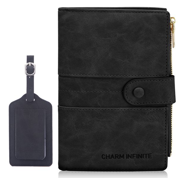 RFID Passport Holder &amp; Luggage Tag Travel Passport Wallet-PU Leather