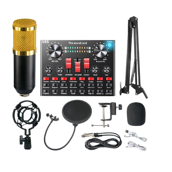 BM800 Condenser microphone with V8s Sound Card -black &amp; gold