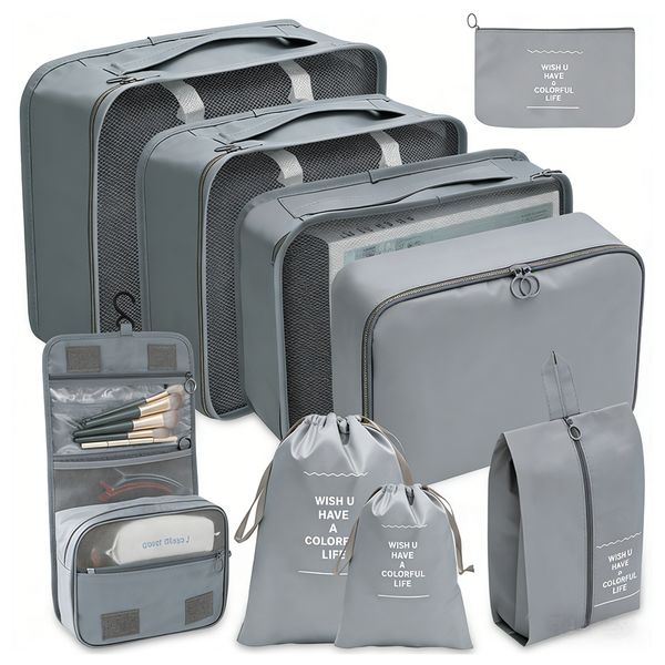 Redisson 9 Set Packing Cubes for Travel with Hanging Toiletry and Shoe Bag