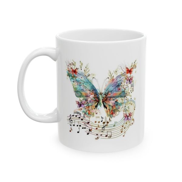 Butterfly Mug - Illustration Of Butterfly With Music Notes And Flowers