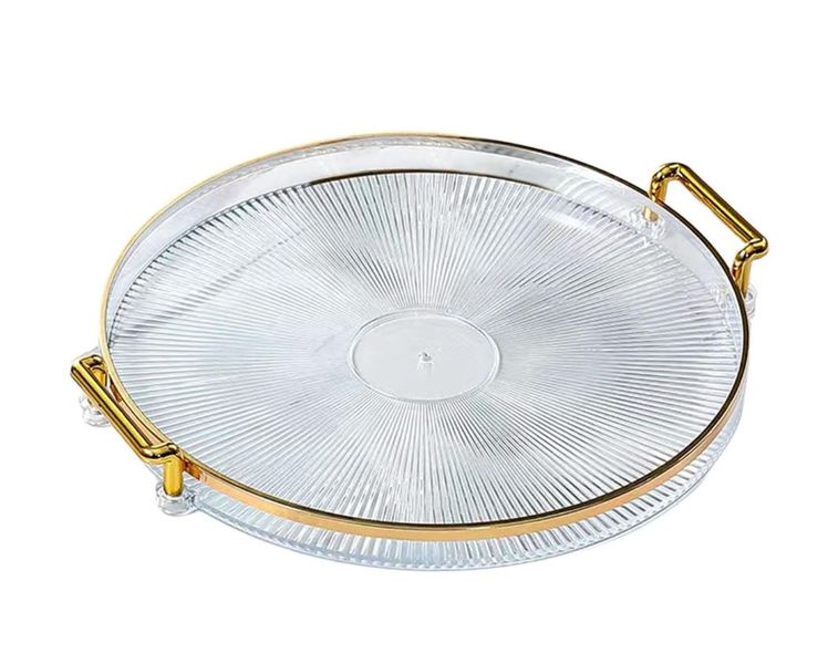 Clear Round Tray With Gold Handle