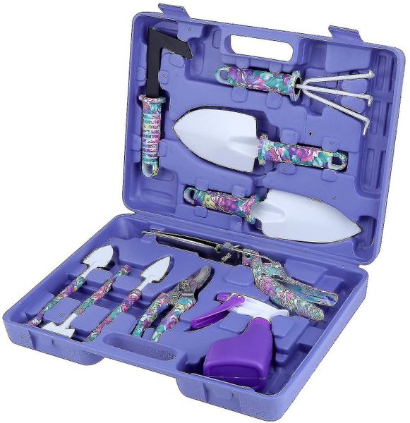XF0900 Gardening Hand Tools with Purple Floral Print 10 Pieces