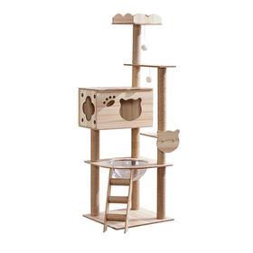 New Elements Modern Cat Tree Wooden Tower with Space Dome Scratching ...