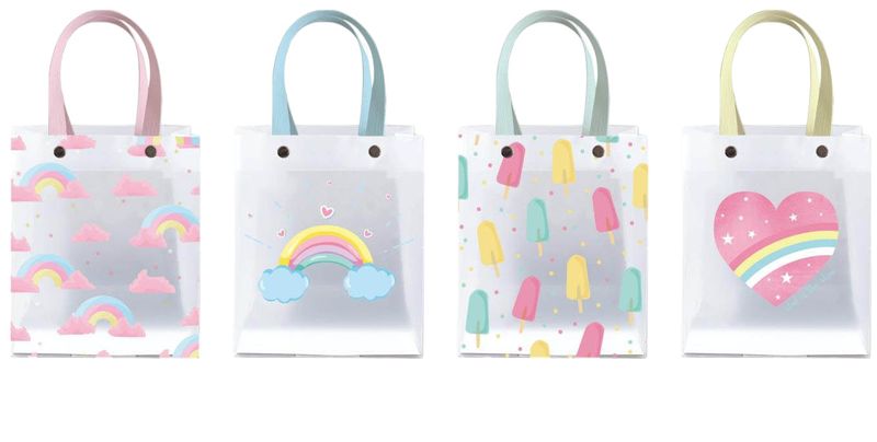 Set of 12 Transparent plastic Gift Bags With Decorations