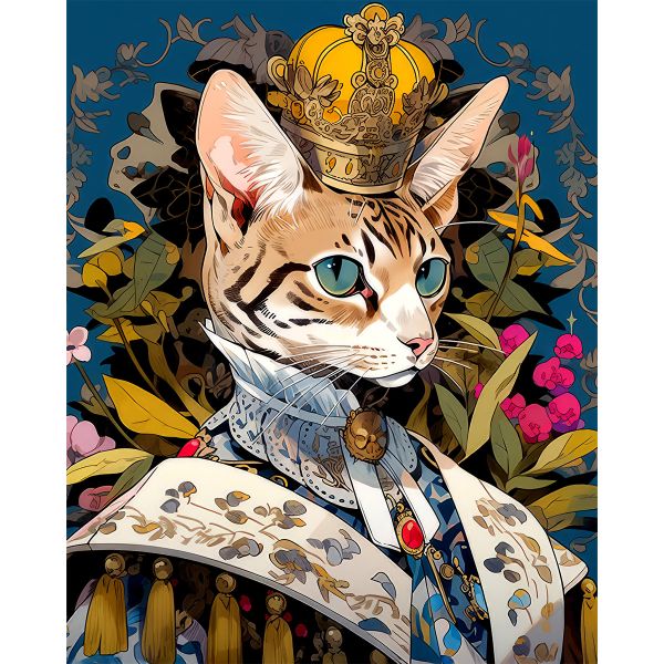 Paint By Numbers DIY 40cmx50cm Frame - Cat Portrait Royal Crown Red
