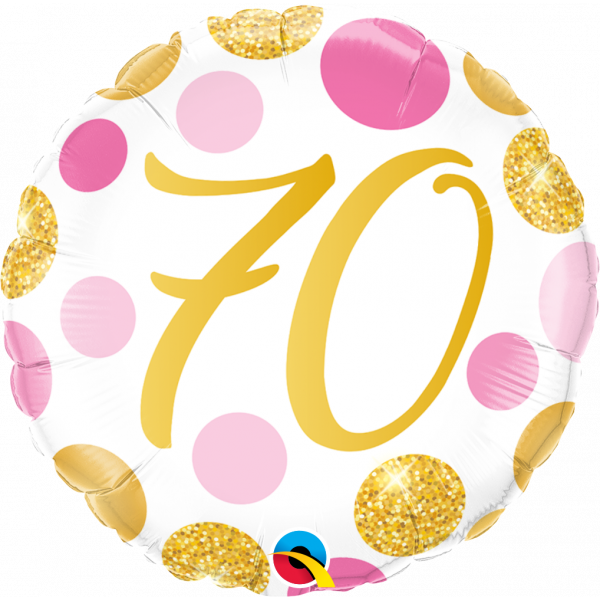 18 Inch Foil Age 70 Pink &amp; Gold Dots