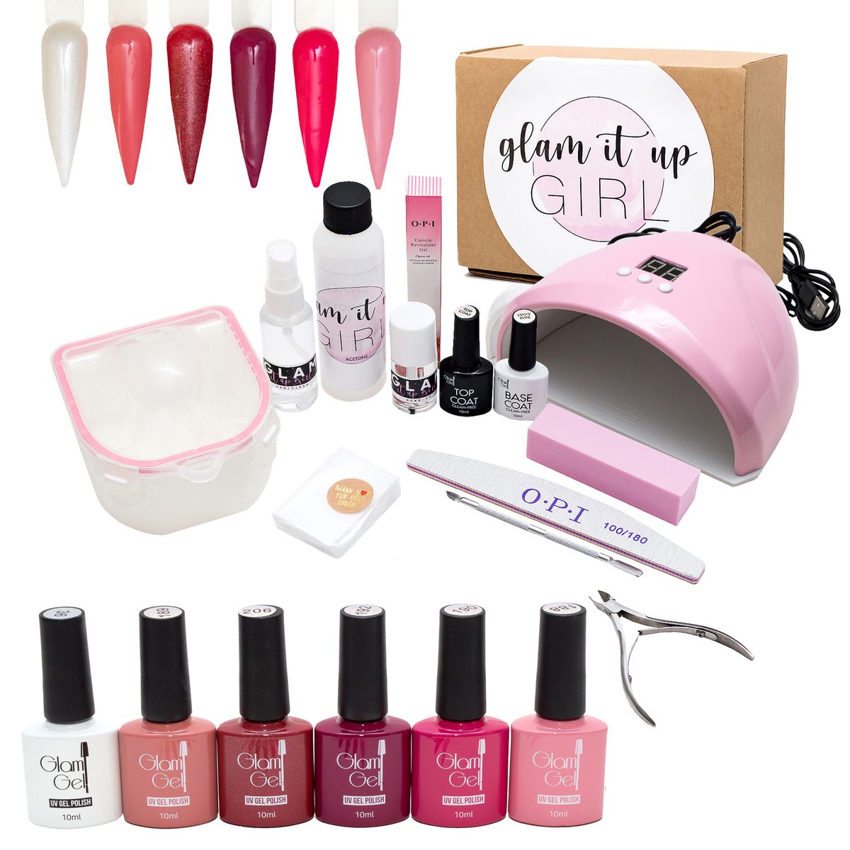 UV Glam Gel Rubber Base&Top Nail Polish Starter&Soak-Off Kit Pink Lamp ...