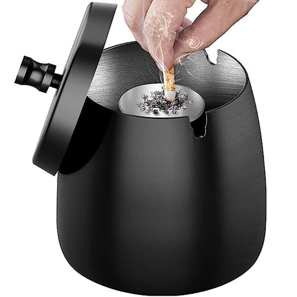 Ashtray with Lid, Stainless Steel, Smokeless Odorless Windproof