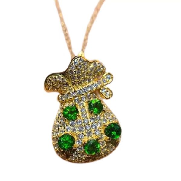 Unique Design All Diamond Natural Diopside Money Bag Pendant