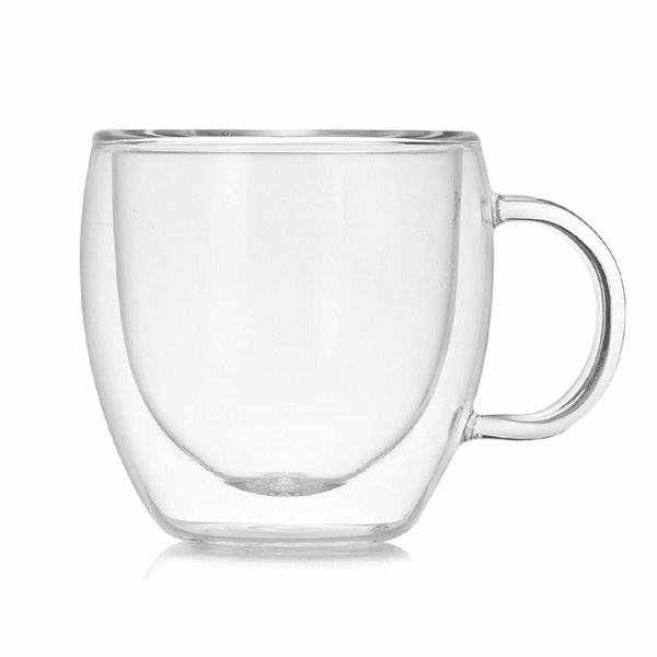 2 Piece Heart Shaped Double Wall Glass Mug Resistant Transparent Tea Cups