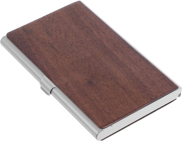 Wood Grain Business Card Holder Metal Card Case with Walnut Texture