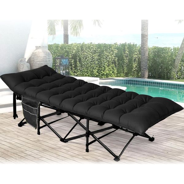 Camping Bed Sun Lounger Folding Camping Cot with Mattress Pool Chair