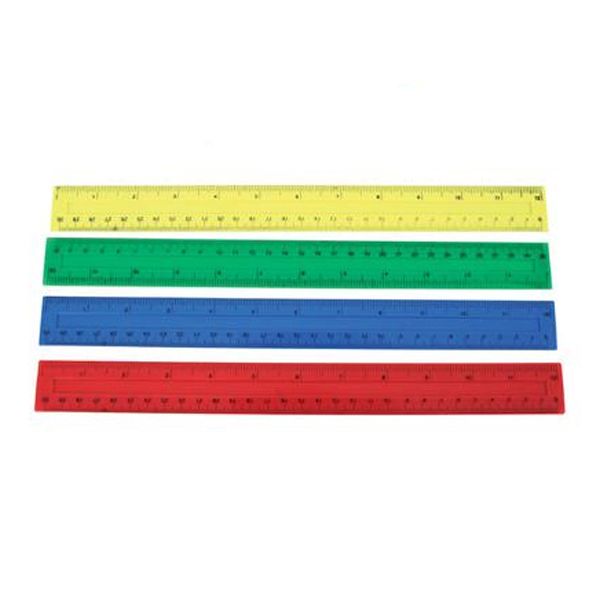 Stationery Ruler Plastic Primary Colours - 30cm x 4 Pack