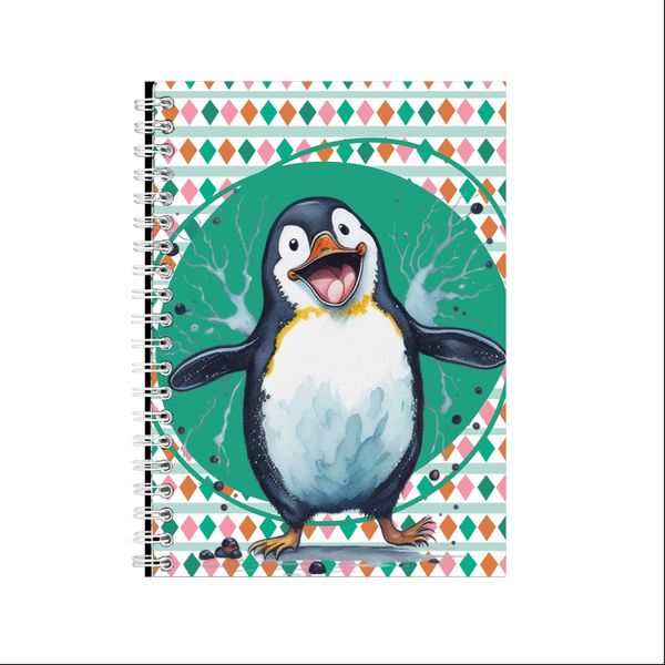 Happy Feet A5 Notebook Spiral and Lined Trendy Penguins Graphic Notepad 129