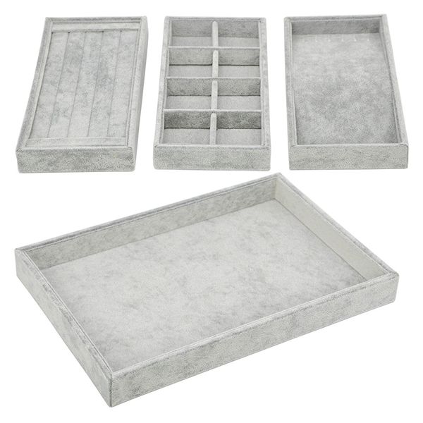 4 In One Jewelry Chassis Showcase Display Storage, Velvet, Gray