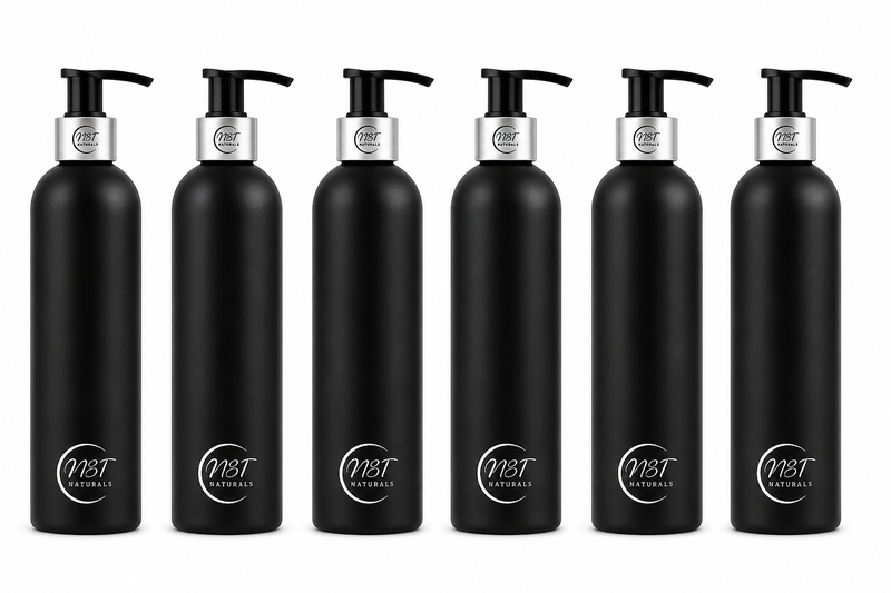 NBT Naturals-Black HDPE Lotion Pump Bottle&amp; Silver&amp;Black Pump-250ml-6 Pack