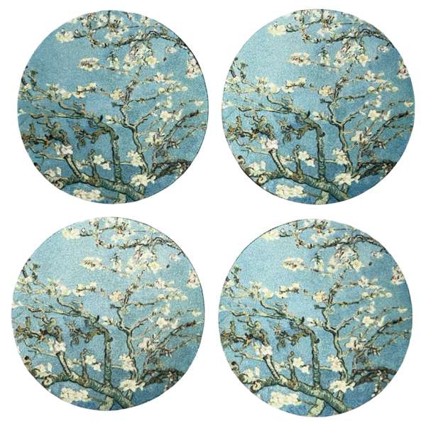 Set of 4 Rubber-Backed Coasters- Tree with White Blossoms