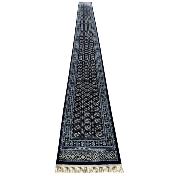 High Quality Navy Bukhara Design Hallway Runner Rug - 800 x 80 cm