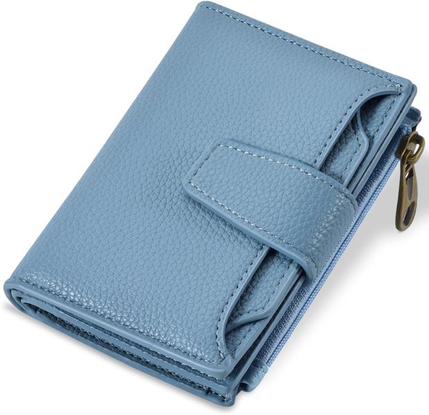 Women's Genuine Leather Compact Wallet, Fold-Over Style, Small and Portable