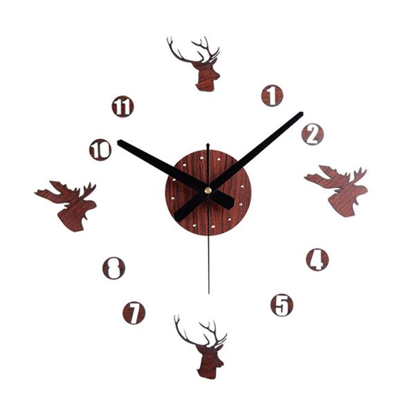 Creative Deer Head DIY 3D Wall Sticker Clock for Family Office Decor