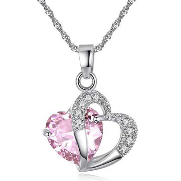 Heart Shaped Crystal Pendant with Silver Plated Necklace - Pink Panther ...